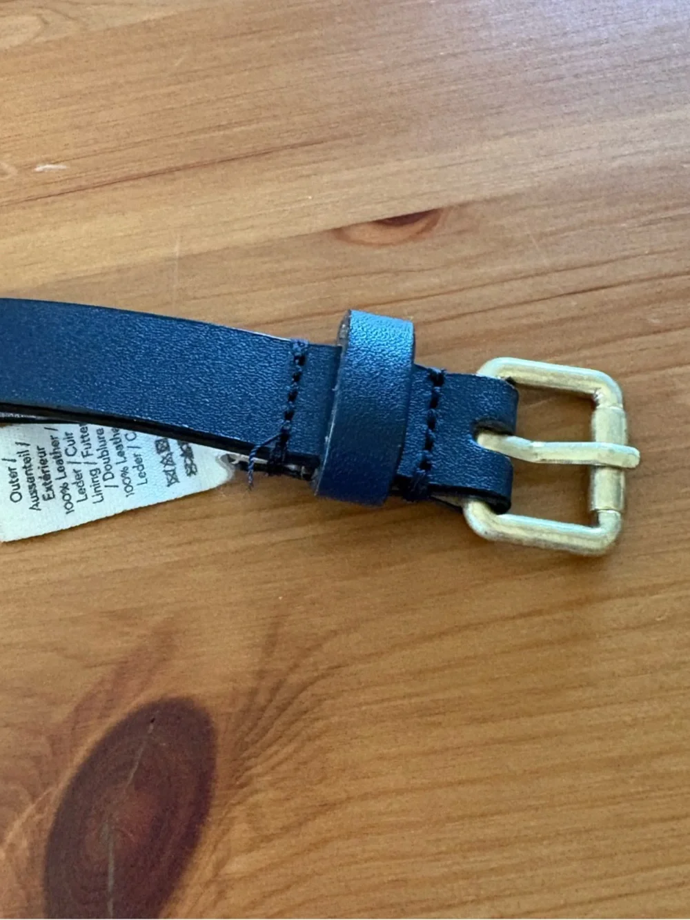 Boden Classic Leather Navy Skinny Belt Size Large Gold Square Buckle